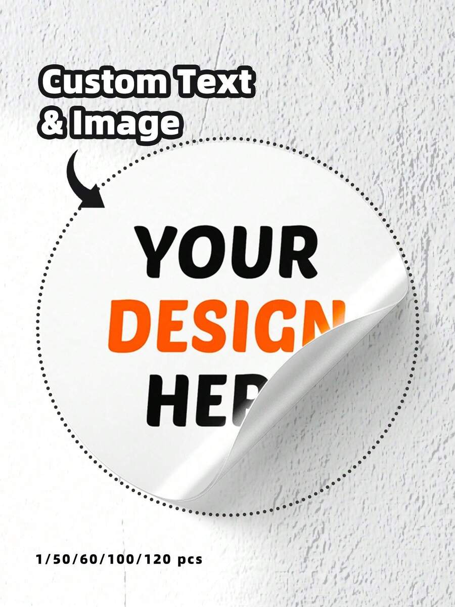 1/50/60/100/120 Pcs Personalized Labels - Customizable Stickers, Including Any Design, Logo, Text Or Image. Business Logo Labels, Waterproof Stickers And Customized Thank You Labels. Suitable For Home, Kitchen, Restaurant, Bathroom, Living Room, Bedroom, Office, Tea Room And More. - White - View 1