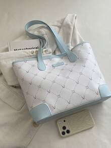 Bolsa de Mão Premium de Grande Capacidade para Mulheres, Bolsa Tote de Ombro Casual Minimalista Versátil e Elegante para o Dia a Dia - Multicolorido - Visão 4