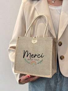 Teacher Print Linen Tote Bag, Teacher Appreciation Handbag, Teacher's Day Gift, Reusable Printed Tote Bag, Suitable For Commuting And School, Back To School - Multicolor - View 20