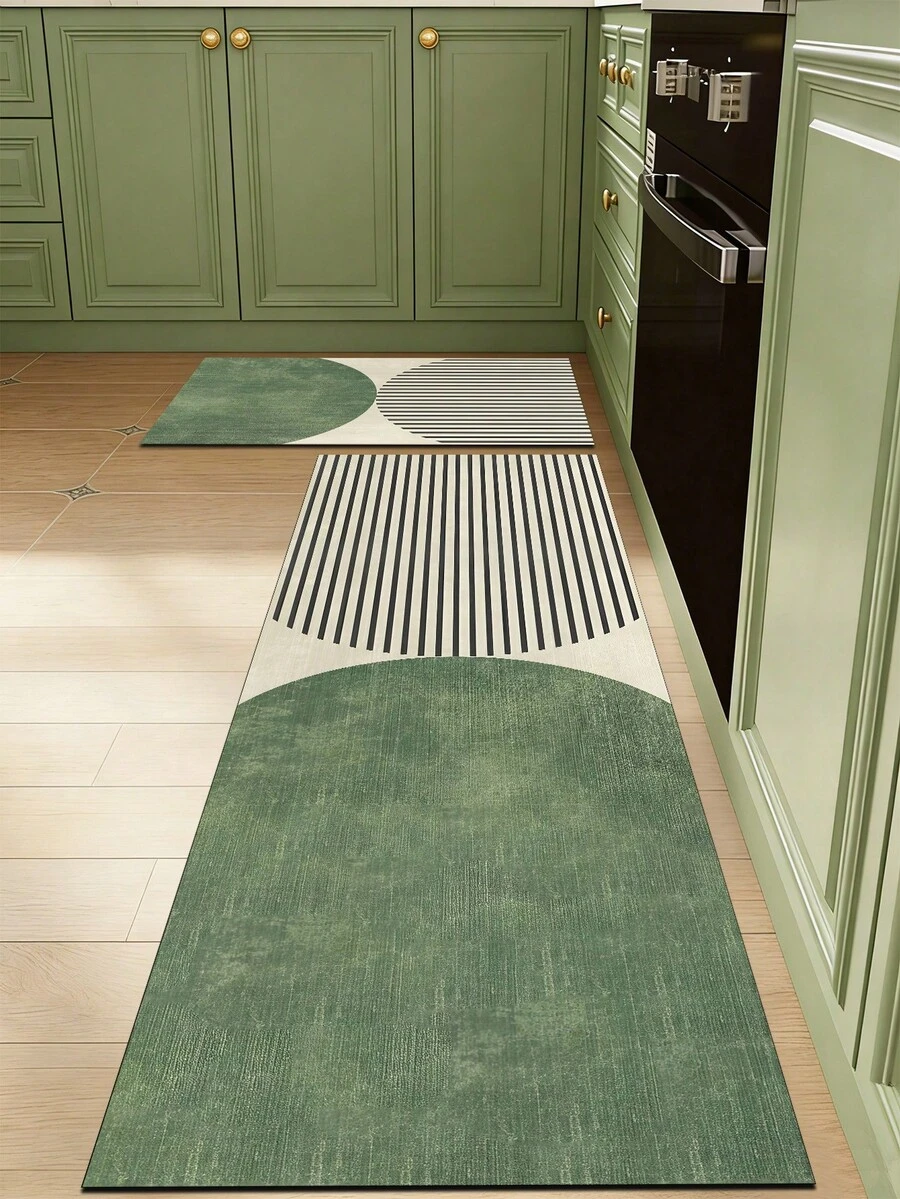 1pc Of A Dark Green Mat With Black Stripe Pattern, Rubberized Soft Cushion Kitchen Floor Mat, Water-Absorbing And Easy To Clean, Suitable For Use In Kitchens, Bathrooms, And Other Areas. Ideal For Use Throughout The Year And For Various Holidays. - Multicolor - View 1