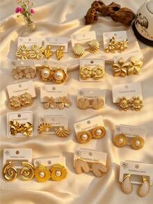 4/8/16/24 Pcs Stainless Steel Earrings (Fresh Nature Designs: Flower, Clover, Sunflower) – Elegant Women's Accessories For Daily Wear - Multicolor - View 3