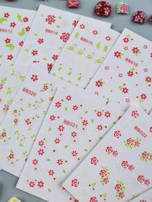 12入 Ins 風格清新花卉美甲貼紙,花朵與綠葉設計,清新主題兒童 DIY 美甲,適合生日、派對、日常美甲裝飾 - 彩色 - 查看 9