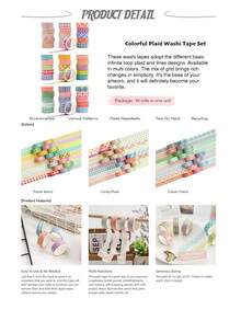 Set Pita Washi Kotak-kotak Warna-warni 16 Gulungan Pita Perekat Dekoratif Kotak-kotak Dasar untuk Seni, Kerajinan DIY, Jurnal, Perencana, Scrapbook, Pembungkus - Pita Washi - View 5