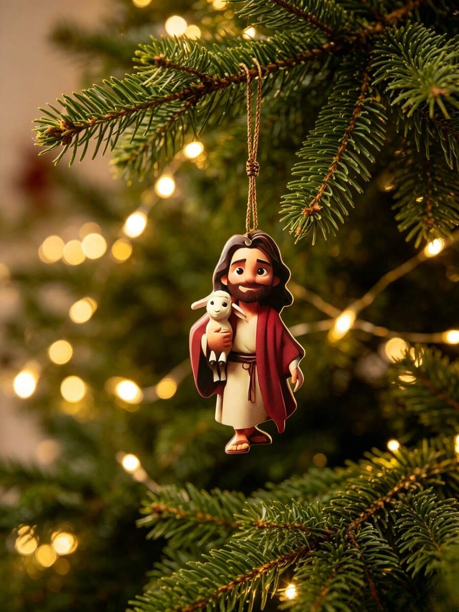 1pc Cute 2D Acrylic Jesus Pendant, Unisex, Cute Cartoon Jesus Decorative Pendant, Suitable For Home Decor, Christmas Decor, Room Decor, Backpack Charm, Car Charm, Keychain, Perfect Gift For Family And Friends - Multicolor - View 1