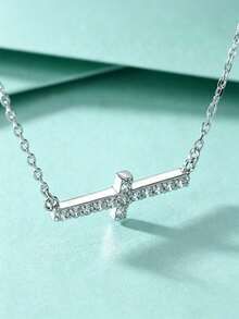 3Pcs S925 Silver Cross Moissanite Jewelry Set For Women, Pendant Necklace Earrings And Ring, Minimalist Layering Jewelry For Daily Wear & Gift For Her - Silver - View 5