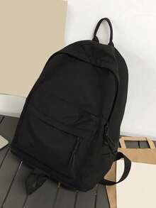 1pc Simple Large Capacity Backpack, Reinforced Stitching Rucksack Daypack For Heavy Duty Varsity Bookbag For Men Outdoor Travel School,School Must-Haves - A - 查看 2