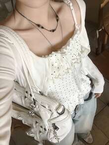 Polka Dot Ruffle Trim Camisole & Cardigan 2 Pieces Set - White - View 2