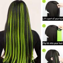 Synthetic Long Neon Green Hair Extensions 24 Inch Colorful Straight Hair Party Highlight Hair Accessory - Multicolor - View 3