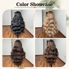 Gradient Gold Long Wavy Wig, 26 Inch Middle Part Long Curly Hair, Heat-Resistant Fiber Material, Natural Appearance, Suitable For Daily Wear And Parties - Multicolor - View 8