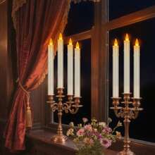 Paquete de 36 velas cónicas sin llama color marfil con control remoto, velas LED de 27 cm con batería. Seguras, sin riesgo de incendio, para bodas, iglesias, hogar y decoración de fiestas. - Marfil - Ver 7