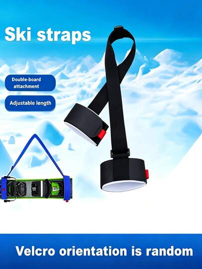 1pc Red Ear Handheld Double Ski Strap Ski Fixing Strap Ski Shoulder Strap (Hook & Loop Direction Random)