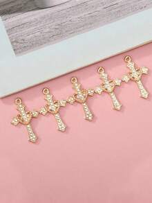 10/20/100pcs Cross Pendant Fashion Personalized Rhinestone Inlaid Accessories Small Charms Alloy Parts DIY Jewelry Necklace Earrings Accessories - Gold - View 2