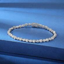 MDFUN Set Perhiasan Emas Putih 18K, Gelang Tennis 3,5mm & Anting Tusuk Bulat 6mm - emas putih - View 5