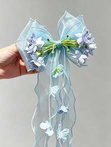 2pcs Girls Blue Bellflower Bow Ribbon Hair Clips, Non-Damaging Daily Wear Versatile Hair Accessories - Multicolor - View 9