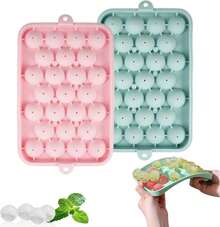 Round Silicone Ice Cube Tray, 2 Pieces, 25 Compartments With Airtight Lid, Small Ice Ball Molds For Freezer, Ideal For Drinks Like Whiskey And Cocktails - Multicolor - View 2
