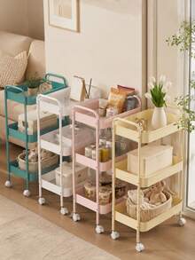1pc 3-Tier Metal Rolling Storage Cart, Multi-Functional Mobile Utility Trolley With Wheels And Handle, Large Capacity Storage Rack, Suitable For Kitchen, Bathroom, Living Room, Bedroom And Office - Multicolor - View 5