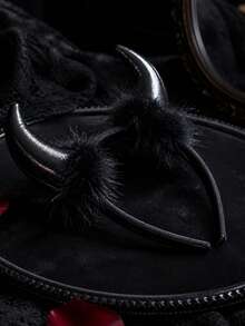 1pc Halloween Horn Headband, Women's Holiday Photo Prop, Face-Slimming Hair Hoop, Random Color - View 8