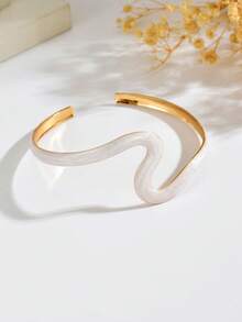 1pc Bohemian Style Oil Drip Asymmetrical Line Open Cuff Bracelet, Adjustable Size Portable Women's Fashion Personalized Arm Chain Body Chain, Daily Wear With Any Outfit, Gift For Best Friends And Family - Off-white - View 4