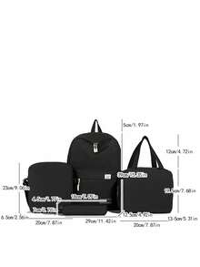 4-Piece Set - Back To School Minimalist Casual Backpack Set Backpack + Tote Bag + Crossbody Bag + Pencil Case Large Capacity With Laptop Compartment Campus Backpack Solid Color Nylon Student Backpack Adjustable Shoulder Straps Multi-Pocket Lightweight Portable School Bag Zipper Bag Set Suitable For Graduates/Students/Teenage Girls Perfect For Outdoor Travel/Middle School/High School/College Use - 2288 - View 4