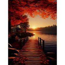1 pièce [30*40cm/11.8*15.7in] Kit de peinture de diamant acrylique 5D, motif de paysage de coucher de soleil, convient aux débutants adultes pour l'art de diamant mosaïque DIY, peinture de diamant DIY faite main avec perçage complet, applicable pour la décoration murale du salon, de la chambre, du bureau, cadeau de décoration intérieure surprise pour la famille et les amis, sans cadre - Pas de cadre - Voir 9
