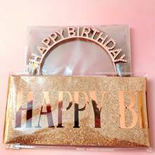 Birthday Party Rose Gold Rhinestone Crown Headband + Birthday Sash Set, Party Atmosphere Set - 1 Set - View 4