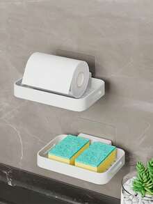 1pc Wall-Mounted Soap Holder, No-Drill Draining Soap Dish With Water Tray, Bathroom Soap Storage Rack - Type a - View 9