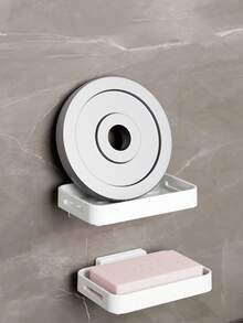 1pc Wall-Mounted Soap Holder, No-Drill Draining Soap Dish With Water Tray, Bathroom Soap Storage Rack - Type a - View 7