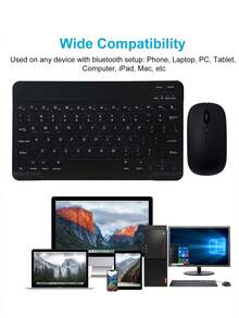 AKKHOO Teclado y ratón inalámbricos azules compatibles con iPad, ordenador, teléfono, tableta, conjunto de teclado y ratón mini recargable y silencioso - Negro - Ver 5