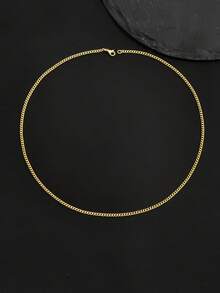1 Stück vergoldete Miami Cuban Link Halskette, minimalistischer glatter Edelstahl Choker, Herren Alltags Streetstyle Layering exquisiter Halsschmuck Geschenk - Goldgelb - Übersicht 6