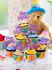 6/24 piezas Adornos para cupcakes con purpurina morada Feliz Cumpleaños, palillos para cupcakes morados, decoraciones para pasteles de fiesta de cumpleaños, adecuados para fiesta temática de celebración de aniversario, cumpleaños, fiesta de bienvenida, fiesta temática morada - Púrpura - Ver 9