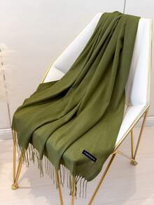 1pc 190*70cm Outdoor Classic Solid Color Windproof Sandproof Shawl 120g Fashion Men Women Unisex Thin Tassel Shawl Air Conditioning Room Warmth Oversized Scarf Four Seasons Thin Shawl Solid Color Muslim Headscarf Colorful Red Rose Red Black White Beige Yellow Blue Green Burgundy Rectangular Scarf Women New Style - Army Green - View 2