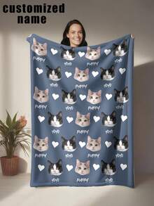 1pc Customized Pet Photo & Name Flannel Blanket, Soft & Cute Healing Style, Soft & Skin-Friendly, Lightweight, All-Season Use, Personalized Soft & Warm Digital Print, Tear-Resistant, Machine Washable, Hypoallergenic, Multi-Purpose Blanket For Sofa, Bed, Travel, Camping, Living Room, Office - Multicolor - View 15