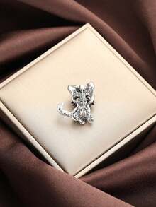 1pc Vintage Rhinestone Hollow Cat Brooch, Cute Cartoon Animal Pin, Anti-Exposure Clothing Brooch, Suitable For School, Office Accessories, Shirts, Jackets, Clothing Pins, Fun Teacher Gifts, Clothing Accessories, Bag Charms - Silver - View 6