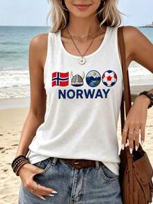 Bestseller Retro Streetwear Norway Viking Football Travel Graphic Women's Sleeveless Tank Top, For Street Hangout Beach Trip Daily Shopping - White - View 1