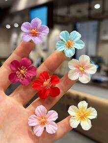 20入彩色布藝花朵髮夾，馬卡龍清新色，鱷魚夾式牢固不扯髮，適合女孩編髮與披肩髮裝飾，海灘度假、日常穿搭清新百搭髮飾 - 玫紅色 - 查看 8