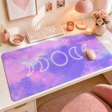 Watercolor Moon Phase Large Vanity Mat, Soft Starry Sky Cloud Print Non-Slip Rubber Extended Mouse Pad, Waterproof Long Keyboard Pad, Suitable For Makeup Table Office Desk Decor - View 3