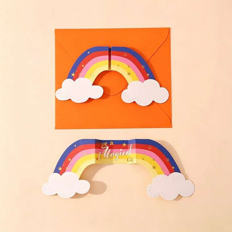 Mixed Color Die-Cut Foldable Greeting Cards, 9 Designs (Rocket, Cake, Popsicle, Burger, Train, Rainbow, Unicorn, Dachshund), Blank Inside, Birthday And All-Occasion Universal Note Cards, With Matching Envelopes - WISH-2301-07 - View 5