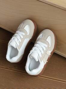 1 Pair Unisex Kids Vintage Patchwork German Training Shoes, Spring/Autumn New Casual Anti-Slip Sports Sneakers - Beige - View 7
