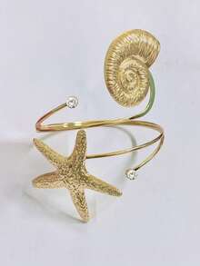 1pc Gold Seashell & Starfish Decor Arm Cuff, Summer Beach Vacation Style Arm Jewelry - Gold - View 4
