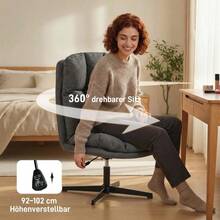Swivel Occasional Chair, Reading Chair In Linen-Look Fabric Without Armrests, With A Wide Seat And Metal Legs, Dark Grey - Dark Grey - View 5