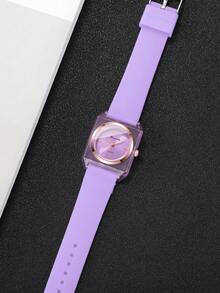 女款矽膠錶帶時尚極簡正方形錶盤經典優雅石英腕錶 (1件/組) 不含錶盒 - 紫色 - 查看 6