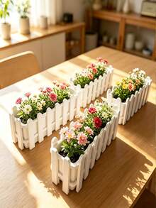 1 Peça Vaso de Flor de Plástico com Design de Cerca Branca, Decoração de Jardim Interno/Externo, Recipiente de Plantas para Varanda, Vaso de Flor, Adequado para Suculentas e Ervas, Decoração Externa, Plantas em Vasos, Decoração Doméstica, Suprimentos de Jardinagem, Decoração de Varanda - Vários estilos - Visão 6