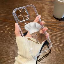1pc Transparent Chef Orange Cat Pattern Phone Case, Personalized For IPhone 16 Pro Max/17/16/15/14 Plus/13/12/11/Air, Protective Case For Samsung Series - Multicolor - View 2