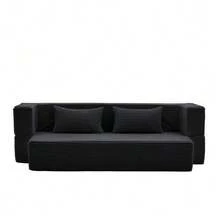 2-In-1 Convertible Corduroy Sofa Bed, Modular Floor Sofa, No Assembly Required, Fold-Out Sofa Bed With 2 Cushions - 黑色 - 查看 6