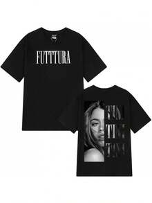 Unisexowy casualowy T-shirt z nadrukiem inspirowanym trasą koncertową piosenkarki Tini Stoessel w 2026 roku. Stylowe, krótkie rękawy, casualowe, retro, festiwalowe stroje dla kobiet, letnia wyprzedaż, dams - Czarne - Zobacz 2
