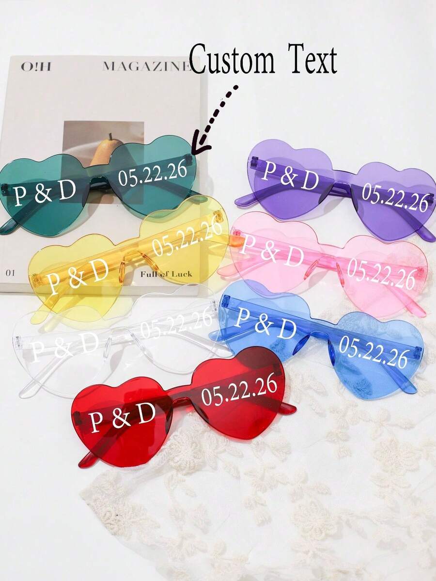 Heart Shape Fashion Glasses Bulk Pack Party Fashion Glasses For Bridesmaid Bachelorette Wedding Party Beach Accessories, Custom Name Personalized Fashion Glasses - Multicolor - View 1