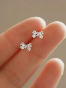 1 Pair Children's Elegant Cubic Zirconia Bow Stud Earrings, Suitable For Girls' Daily Wear, Party Jewelry Or Birthday Gift - 10# - View 7