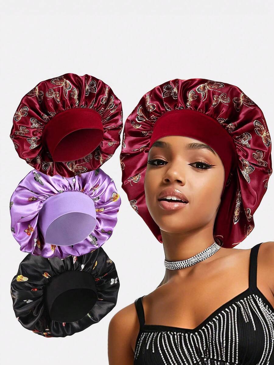 3 buah Topi Tidur Wanita Multiwarna dengan Pita Lebar dan Elastisitas Tinggi, Cocok untuk Kemoterapi, Pelindung Rambut, dan Penggunaan Sehari-hari