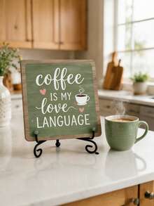 1pc "Coffee Makes Everything Better" Wooden Desktop Decor Sign, Pink Rustic Coffee Bar Decor Sign With Metal Stand, Farmhouse Coffee Theme Desktop Decoration, Suitable For Home Coffee Corner, Kitchen Countertop, Coffee Shop And Coffee Lover Gift - Coffee Sign 2 - View 3