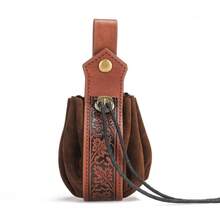 2 piezas Conjunto de cuero vintage en relieve Cinturón de cuero con bolsa de monedas con cordón Accesorios de disfraz renacentista - A - Ver 3